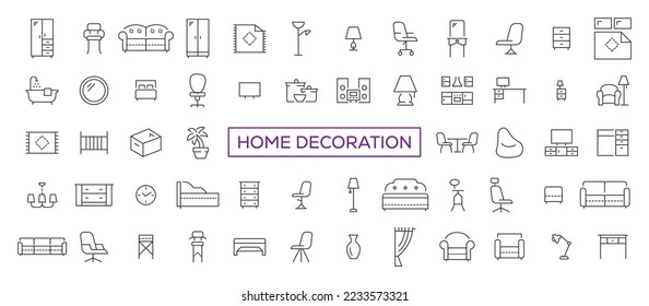 Furniture, line icons set. Collection black outline logo for mobile apps web or site design. Interior vector illustration