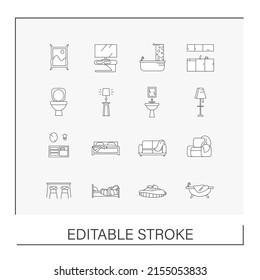  Furniture line icons set. Comfortable modern apartments. Home interior concepts. Isolated vector illustrations.Editable stroke