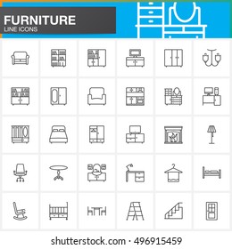 Furniture line icons set, Home Interior outline vector symbol collection, linear pictogram pack isolated on white, logo illustration