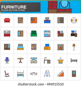 Furniture line icons set, Home Interior filled outline vector symbol collection, linear pictogram pack isolated on white, colorful logo illustration