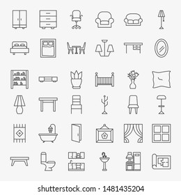 Furniture Line Icons Set. Vector Thin Outline House Symbols.