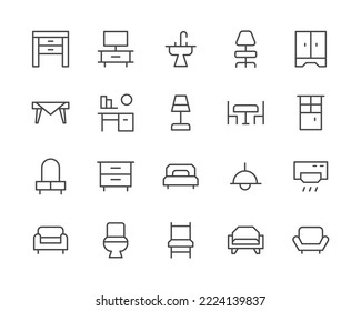 Furniture line icons set. Vector objects isolated on a white background for web design and graphics. Outline icons collection.