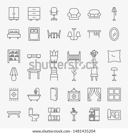 Furniture Line Icons Set. Vector Thin Outline House Symbols.