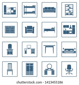 Furniture line vector icon in a square frame isolated on a white background