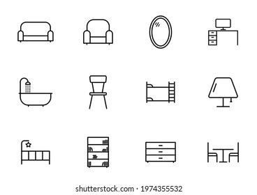 furniture line vector icons isolated on white background. furniture icon set for web and ui design, mobile apps and print products