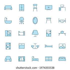 furniture line vector icons in two colors isolated on white background. furniture blue icon set for web design, ui, mobile apps and print