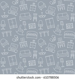 Furniture linear icons seamless pattern background endless texture illustration vector