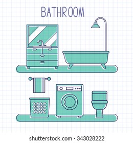 Furniture lines icons with shifted fill. Bathroom.vector illustration