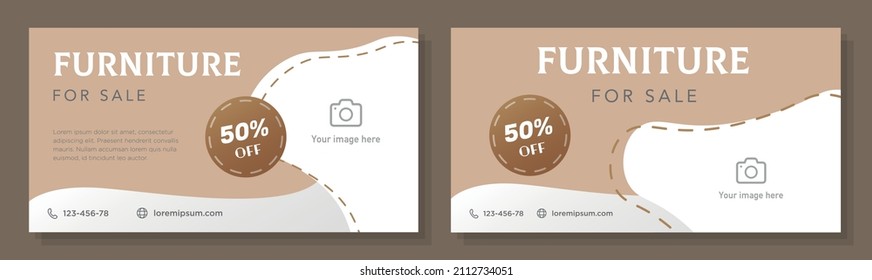 Furniture living room banner template set, home decoration advertisement, indoor decor ad, flyer, leaflet concept, isolated.