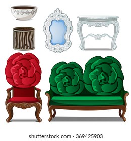 Furniture for the living room. Vintage floral interior. Vector.