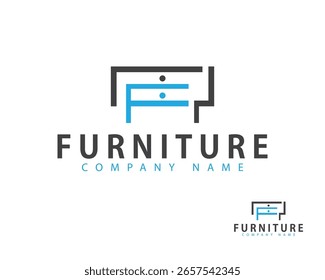 logotipo de móveis conceito de design criativo linha arte letra F