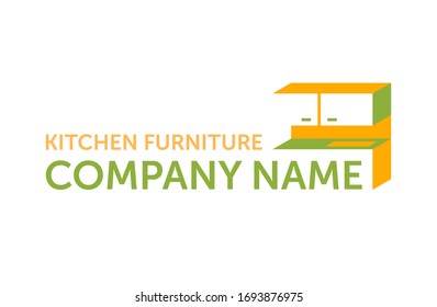 Furniture Logo - Custom Or Factory Kitchen Cabinet Furniture - Creative Isometric Form Of Worktop - Isolated Vector Emblem