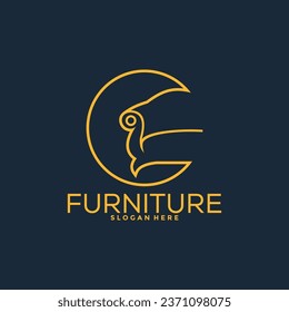 Diseño de logotipo de mobiliario con concepto creativo, plantilla vectorial del logotipo del interior