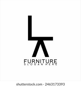 Diseño de logotipo de muebles. Ilustración de una silla con la letra L A concepto.