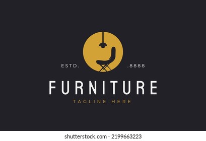 Furniture logo design inspiration. Vector illustration of chair and decorative lamp. Modern Icon Design Vector Template