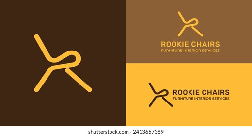 The furniture logo design was inspired by the abstract yellow letter R in the form of a chair with multiple background colors. The logo is also suitable for interior service logo design inspiration