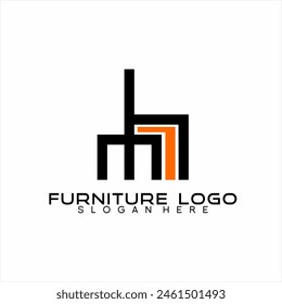 Diseño de logotipo de muebles con la letra HM o MH concepto. Ilustración de una mesa y sillas.