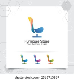Furniture logo design in modern color style with gradient. A chair vector illustration.