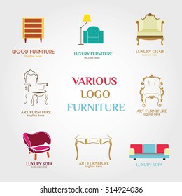 Plantilla de diseño del logotipo del mobiliario. Ilustración vectorial con estilo plano