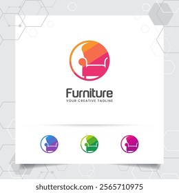 Furniture logo design vector with chair sofa icon illustration for home furnishing, interior architecture and gallery.