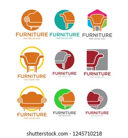 Furniture Logo Design Vector collection. Set of vintage logo, badge,emblem and logotype elements for furniture shop.