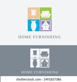 furniture logo with elements of sofa, vase, window. Can be used for home furnishing companies