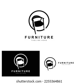 furniture logo, home furnishing design, room icon illustration, table, chair, lamp, frame, clock, flower pot