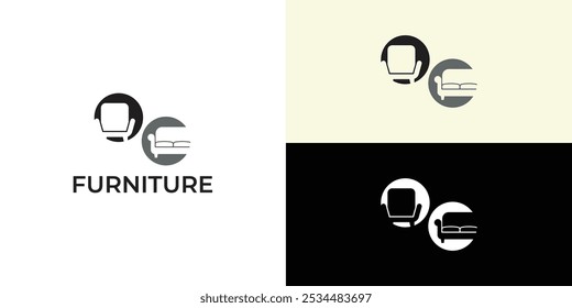 Furniture Logo. Interior Sofa Chair. Furnishing Interior Logo Design Template.