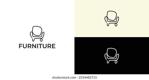 Logo de Muebles. Silla interior del sofá. Plantilla de diseño de logotipos de interiores.