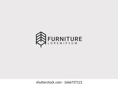 Furniture logo. logo line design of table shelf. Vector line art icon template