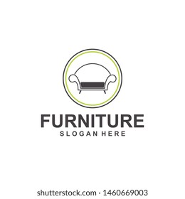 furniture logo template, interior design logotype symbol. Style line couch sofa chair icon sign