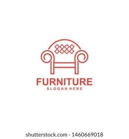 furniture logo template, interior design logotype symbol. Style line couch sofa chair icon sign