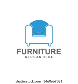 furniture logo template, interior design logotype symbol. Style line couch sofa chair icon sign