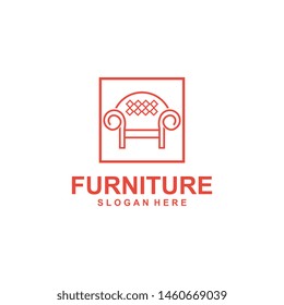 furniture logo template, interior design logotype symbol. Style line couch sofa chair icon sign