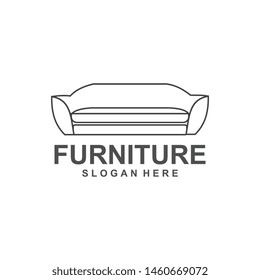 furniture logo template, interior design logotype symbol. Style line couch sofa chair icon sign