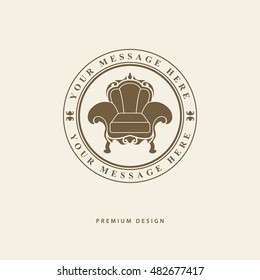 Furniture logo template. luxury universal premium design. Interior logotype symbol. Style line emblem of chair. Armchair sign for your business. Vector illustration