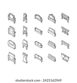 furniture luxury interior home isometric icons set. modern room, house apartment, deco, lifestyle, style living, sofa floor, table furniture luxury interior home color line