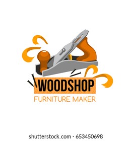 Furniture Maker Icon For Handyman Woodwork Company Or Woodshop. Vector Isolated Symbol Of Jointer Plane Or Wood Craftsman Work Tool And Home Or House Furniture Woodworking Toolkit