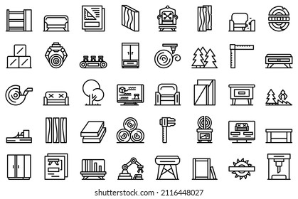 Furniture manufacture icons set outline vector. Making assemble. Making board