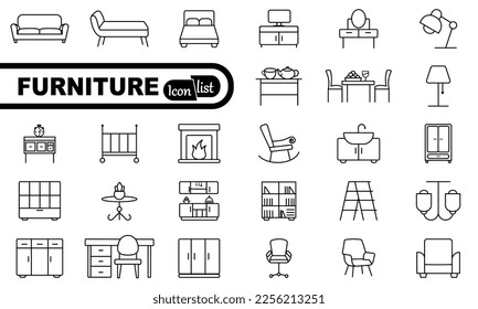 Furniture - minimal thin line web icon set. Outline icons collection. Simple vector illustration.
