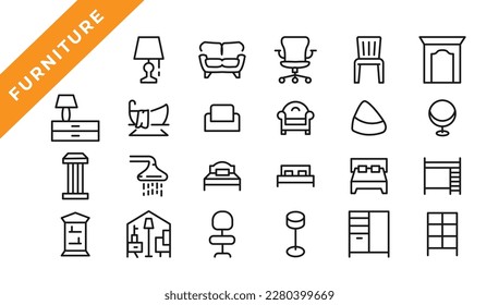 Furniture - minimal thin line web icon set. Outline icons collection. Simple vector illustration.