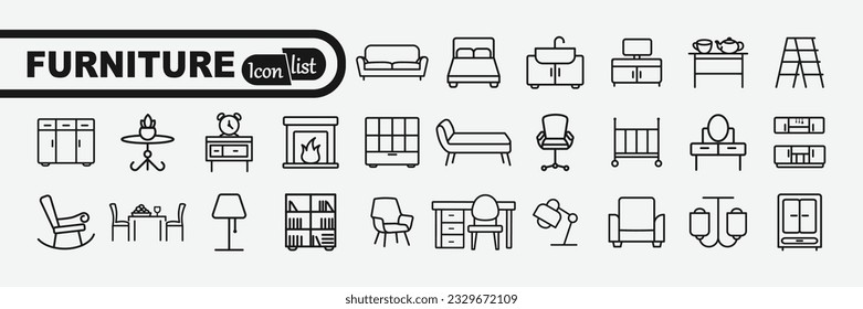 Furniture - minimal thin line web icon set. Outline icons collection. Simple vector illustration.