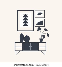 Furniture. Minimalist Scandinavian style home interior. Vector illustration.