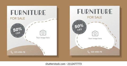 Furniture modern social media post banner set, home decoration sale advertisement concept, living room decor marketing square ad, abstract flyer, leaflet, isolated.