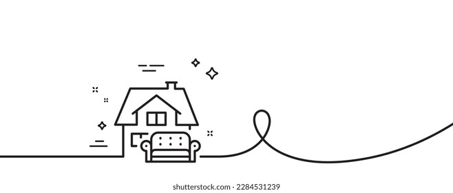 Furniture moving line icon. Continuous one line with curl. Home sofa sign. House couch symbol. Furniture moving single outline ribbon. Loop curve pattern. Vector