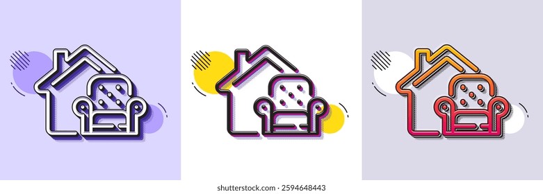 Furniture moving line icon. Halftone dotted pattern. Gradient icon with grain shadow. Home armchair sign. House chair symbol. Line furniture moving icon. Various designs. Vector