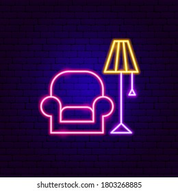 Furniture Neon Sign. Vector Illustration of Room Promotion.