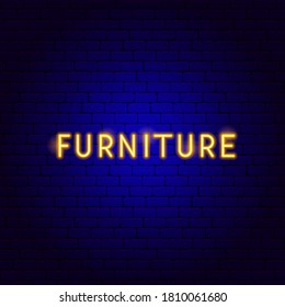 Furniture Neon Text. Vector Illustration of Interior Promotion.