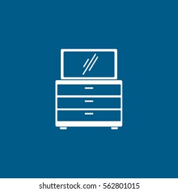 Furniture Nightstand Bedside Table With Mirror Flat Icon On Blue Background