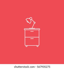 Furniture Nightstand With Lamp Line Icon On Red Background